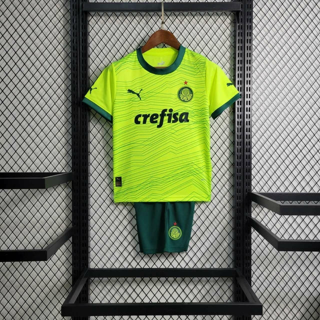 Kit Infantil Nova Camisa + Shorts do Palmeiras Verde Fluorescente - 2023/24