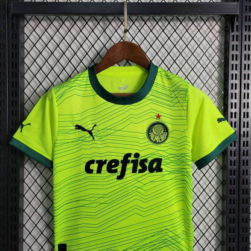 Kit Infantil Nova Camisa + Shorts do Palmeiras Verde Fluorescente - 2023/24